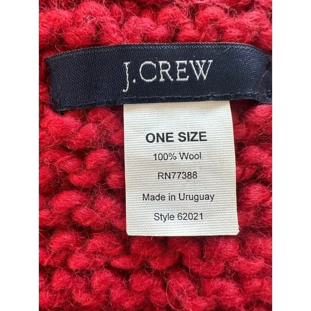 J Crew Unisex Red Chunky Knit Wool Fringe Scarf Timeless Sustainable